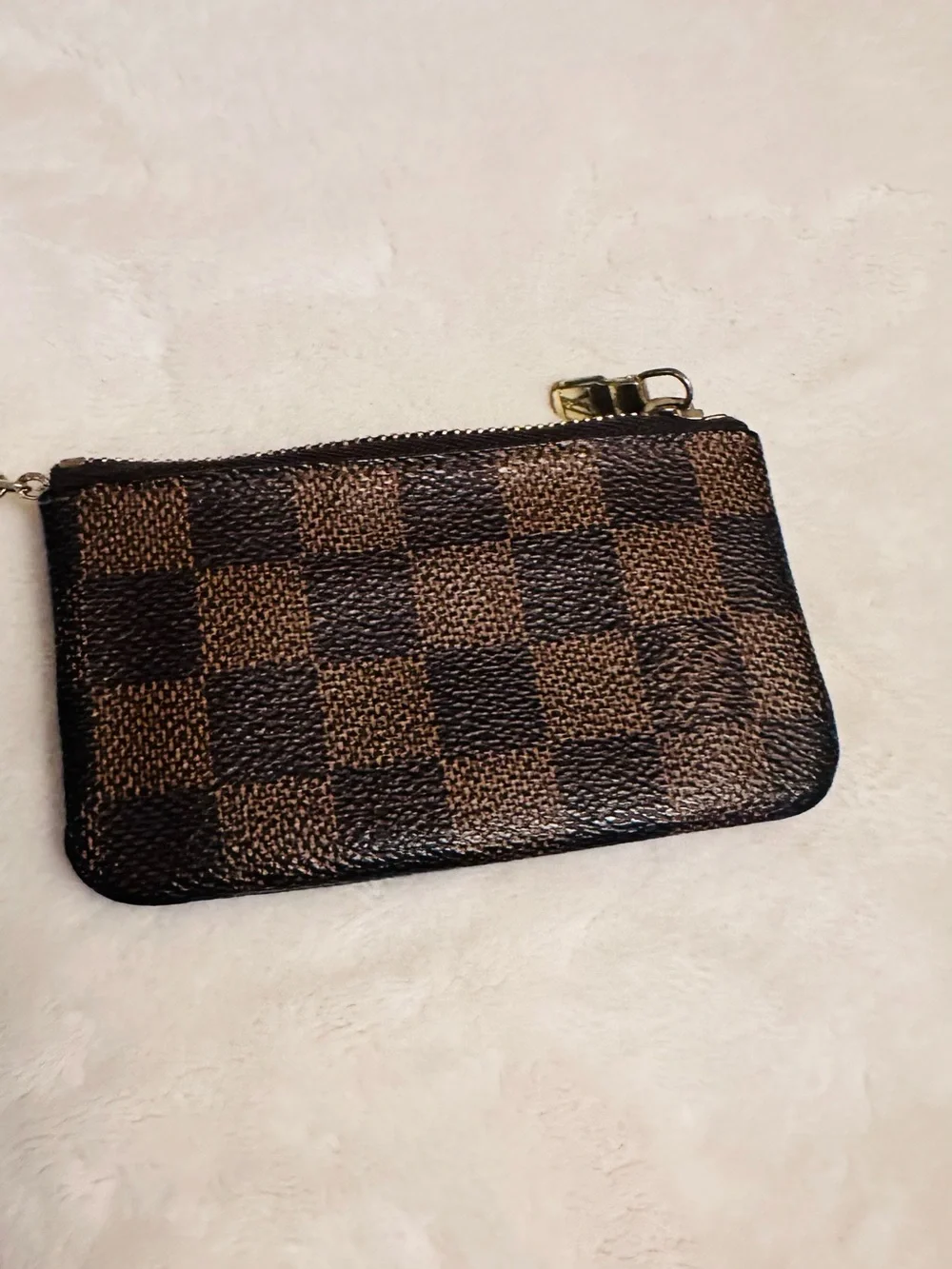 Louis Vuitton Brown and Dark Brown Damier Zip Key Pouch with Gold Hardware